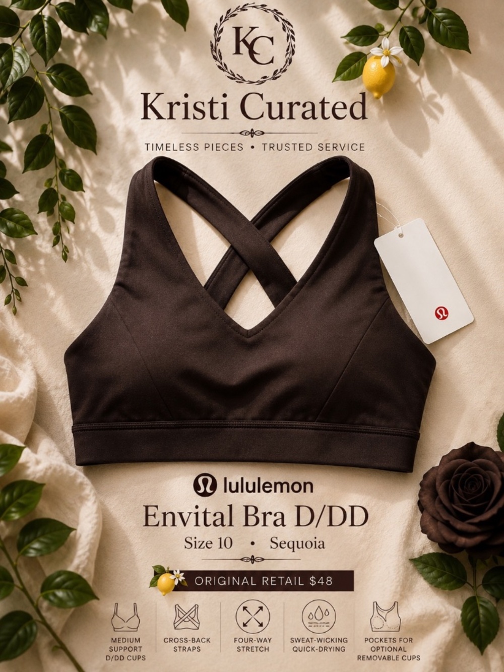 🍋 Lululemon Envital Bra D/DD — Sequoia — Size 10 — NWT